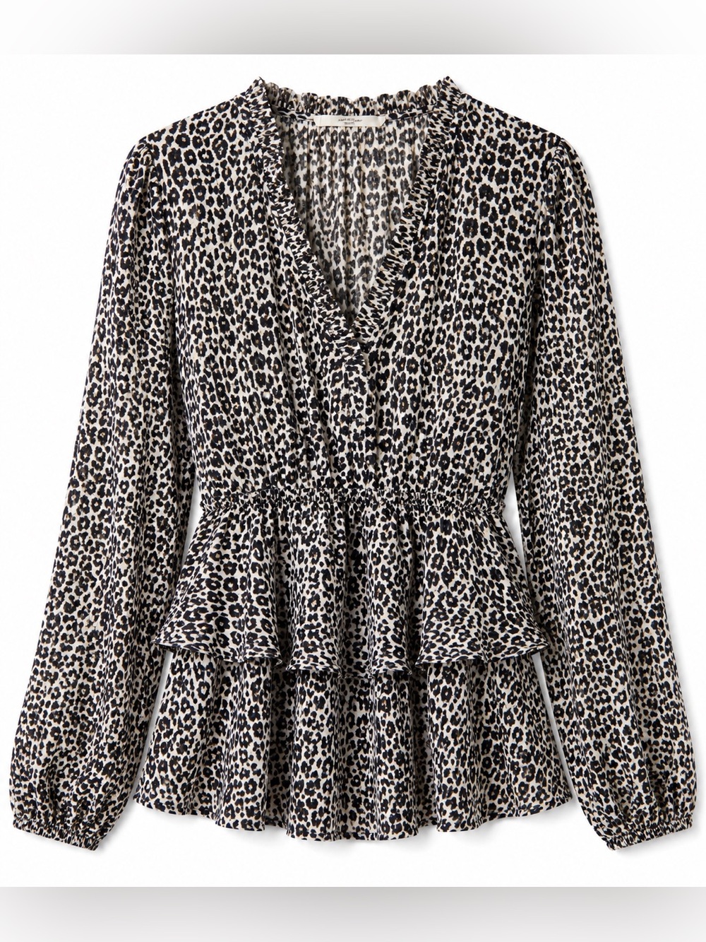 beachlunchlounge Black and Cream Ruffled Peplum Blouse